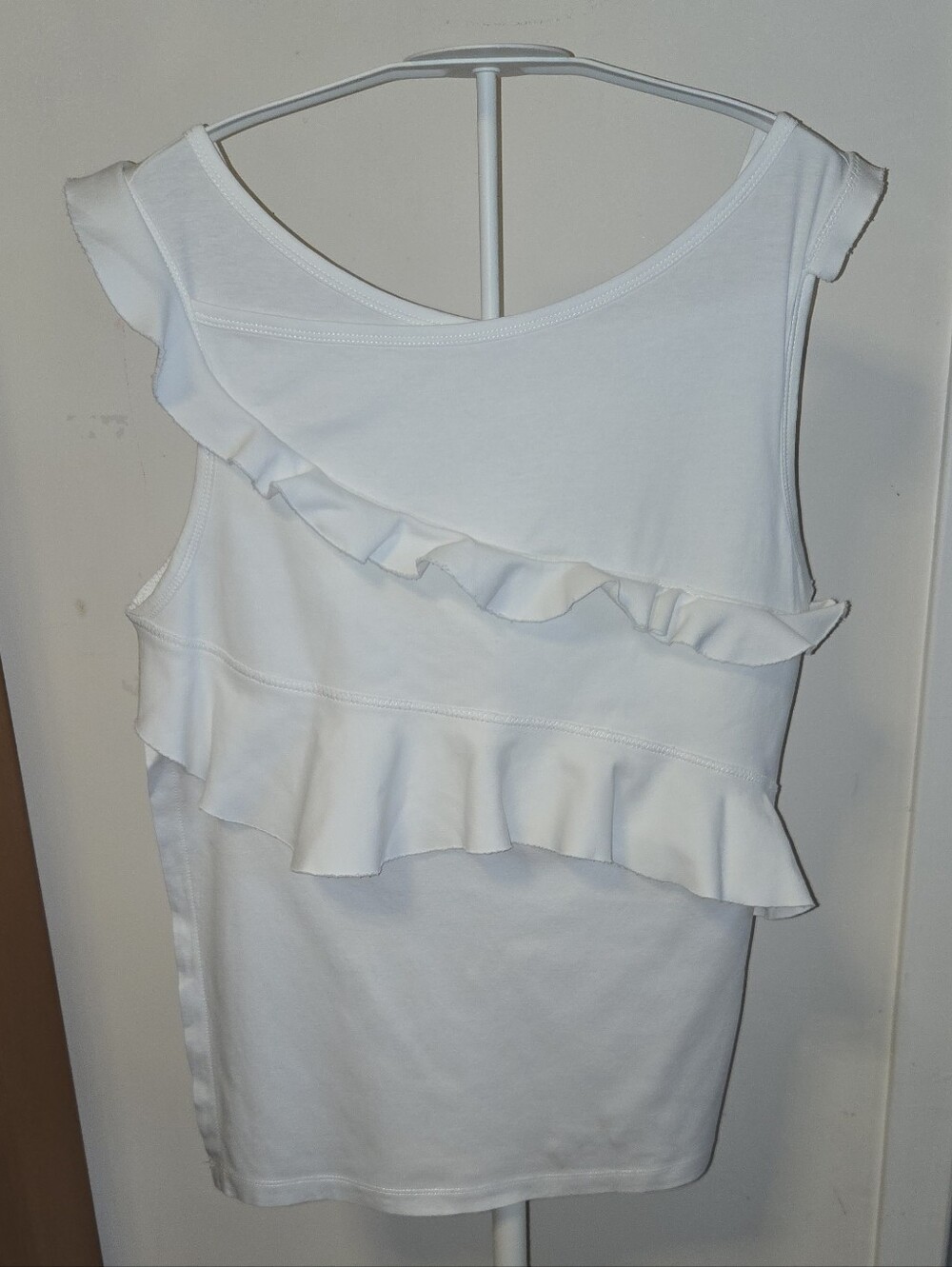 CARVEN Sleeveless Assymetrical Cotton Top Ivory Off White Size M